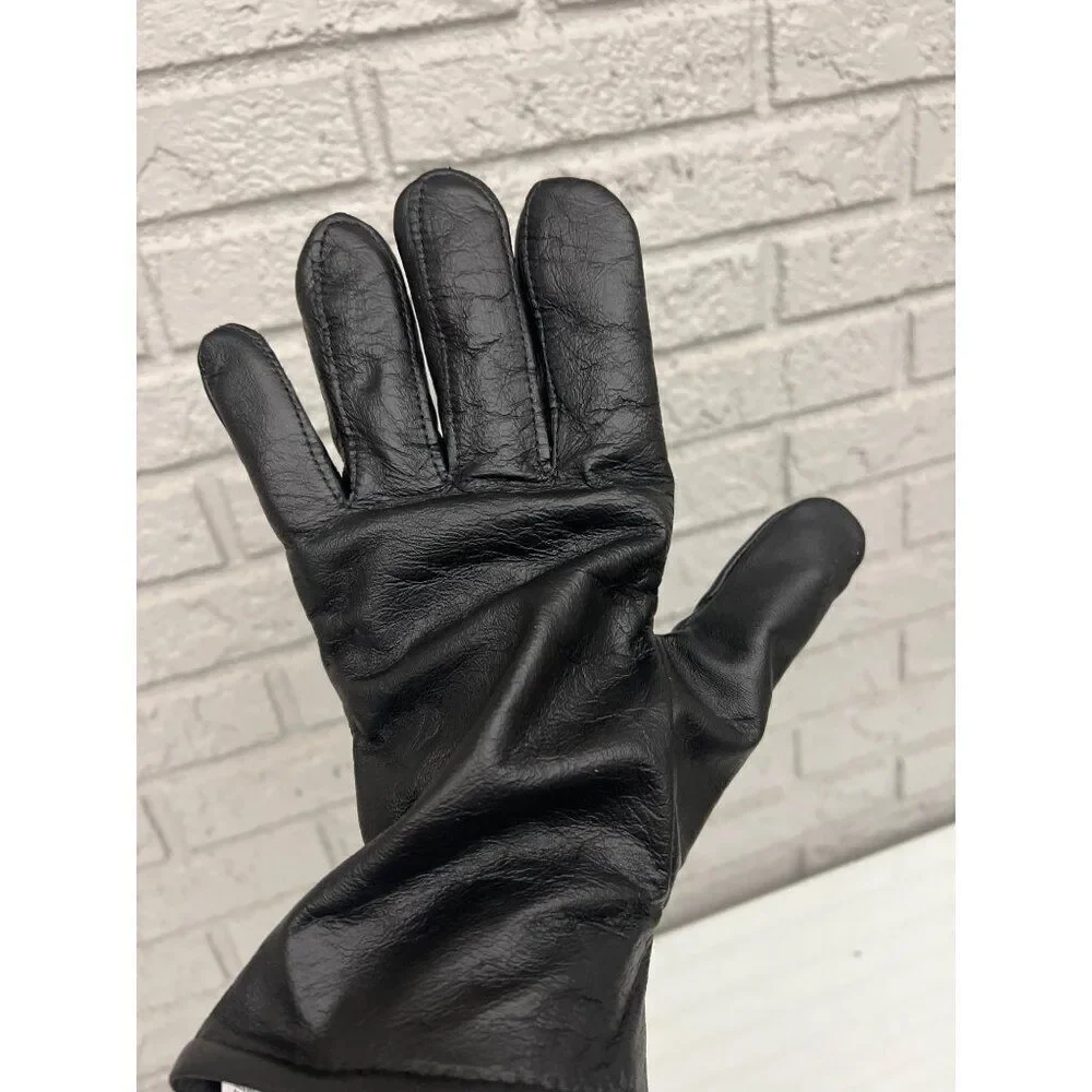 Black Unisex Leather Gloves with Wool Lining Size 10